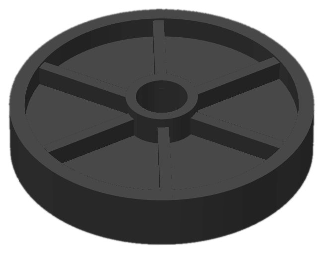 3D printed six-spoke wheel with center hub bore