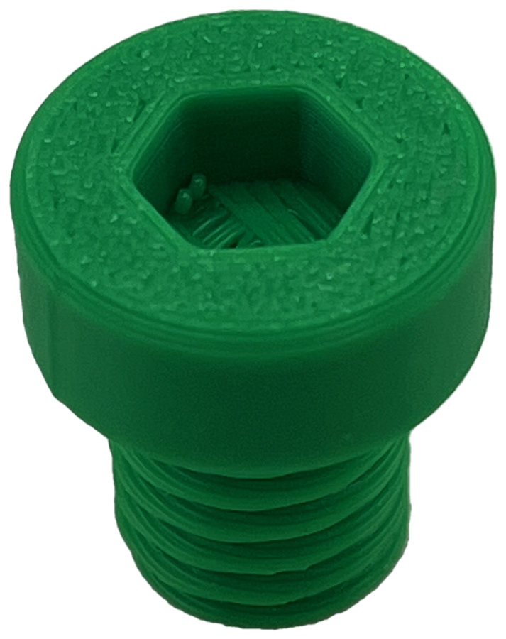 3D printed threaded plug with hex drive socket